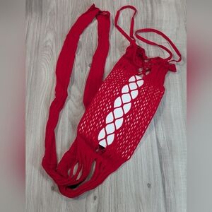 Women Red Fishnet Full Body Stocking See Through Bodysuit Nightwear Crotchless